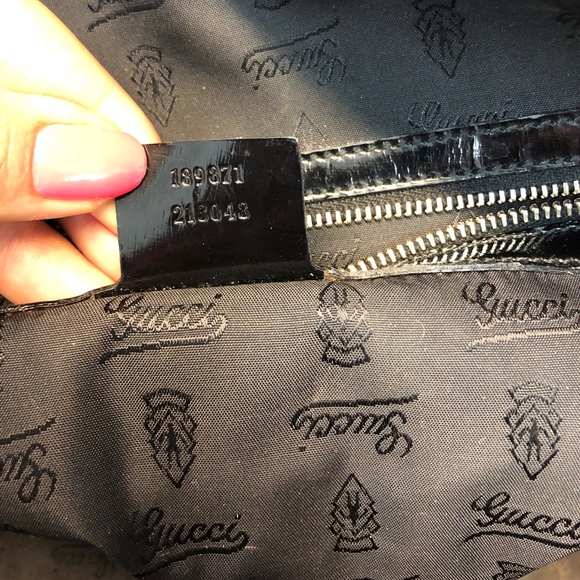 Gucci black pattern leather red bamboo handle - Picture 4 of 8